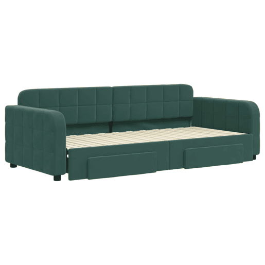 Sofá-cama, Sofá conversível c gavetão e gavetas 90x200 cm veludo verde-escuro Sofá-cama, Sofá conversível c gavetão e gavetas 90x200 cm veludo verde-escuro