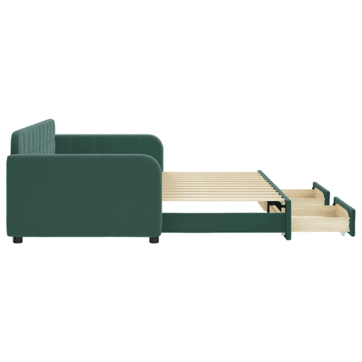 Sofá-cama, Sofá conversível c gavetão e gavetas 90x200 cm veludo verde-escuro Sofá-cama, Sofá conversível c gavetão e gavetas 90x200 cm veludo verde-escuro
