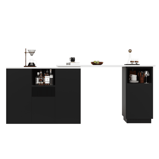 Mesa de bar giratória 360° 210x30x100,9 cm - Design moderno, armazenamento aberto, tampo em mármore - Preta