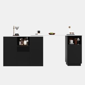 Mesa de bar giratória 360° 210x30x100,9 cm - Design moderno, armazenamento aberto, tampo em mármore - Preta