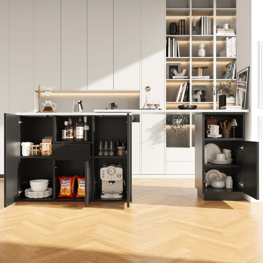 Mesa de bar giratória 360° 210x30x100,9 cm - Design moderno, armazenamento aberto, tampo em mármore - Preta