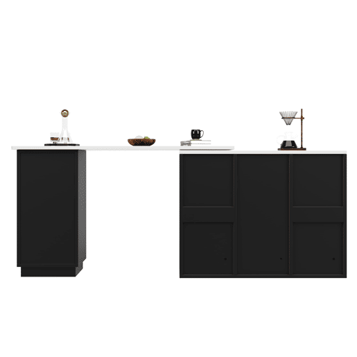 Mesa de bar giratória 360° 210x30x100,9 cm - Design moderno, armazenamento aberto, tampo em mármore - Preta