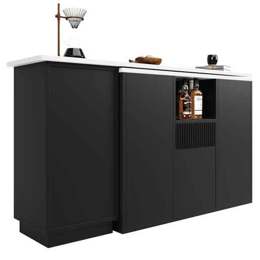Mesa de bar giratória 360° 210x30x100,9 cm - Design moderno, armazenamento aberto, tampo em mármore - Preta
