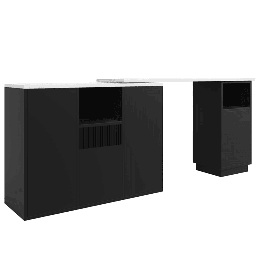 Mesa de bar giratória 360° 210x30x100,9 cm - Design moderno, armazenamento aberto, tampo em mármore - Preta