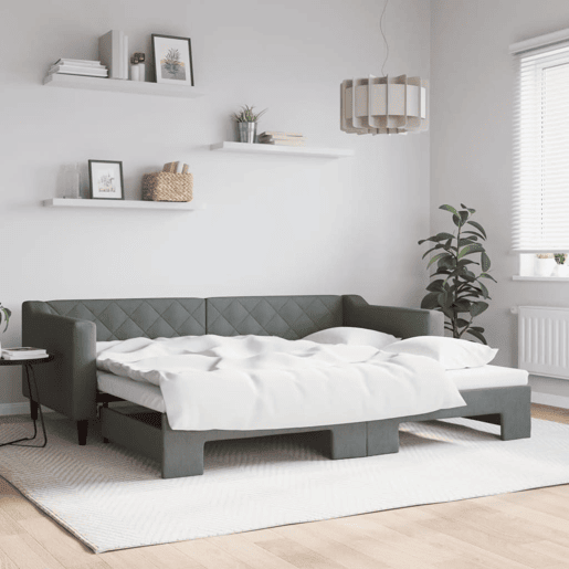 Sofá-cama, Sofá conversível com gavetão 90x200 cm tecido cinzento-escuro Sofá-cama, Sofá conversível com gavetão 90x200 cm tecido cinzento-escuro