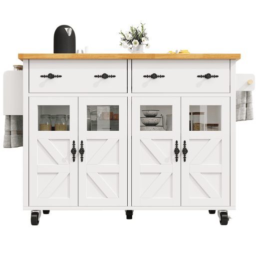 Ilha de cozinha móvel 140 x 73 cm - Carrinho multifuncional com grande capacidade de armazenamento - Branco Ilha de cozinha móvel 140 x 73 cm - Carrinho multifuncional com grande capacidade de armazenamento - Branco