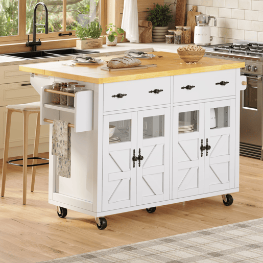 Ilha de cozinha móvel 140 x 73 cm - Carrinho multifuncional com grande capacidade de armazenamento - Branco Ilha de cozinha móvel 140 x 73 cm - Carrinho multifuncional com grande capacidade de armazenamento - Branco
