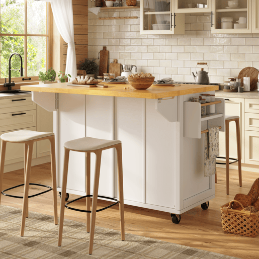 Ilha de cozinha móvel 140 x 73 cm - Carrinho multifuncional com grande capacidade de armazenamento - Branco Ilha de cozinha móvel 140 x 73 cm - Carrinho multifuncional com grande capacidade de armazenamento - Branco