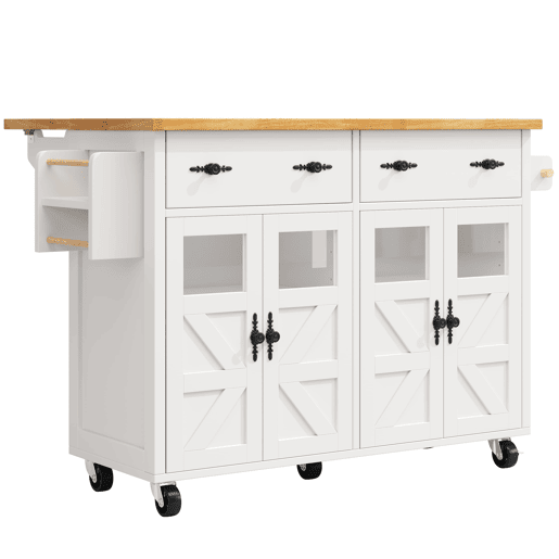 Ilha de cozinha móvel 140 x 73 cm - Carrinho multifuncional com grande capacidade de armazenamento - Branco Ilha de cozinha móvel 140 x 73 cm - Carrinho multifuncional com grande capacidade de armazenamento - Branco