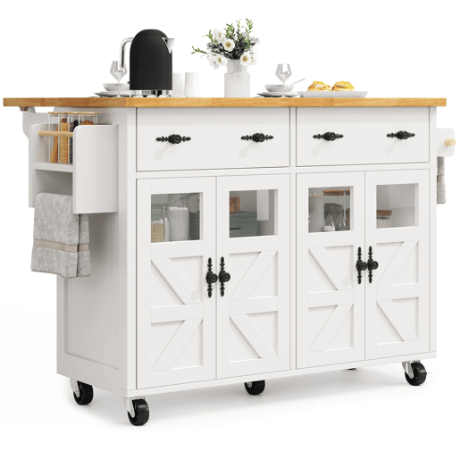 Ilha de cozinha móvel 140 x 73 cm - Carrinho multifuncional com grande capacidade de armazenamento - Branco Ilha de cozinha móvel 140 x 73 cm - Carrinho multifuncional com grande capacidade de armazenamento - Branco