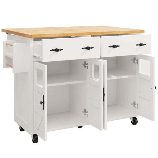 Ilha de cozinha móvel 140 x 73 cm - Carrinho multifuncional com grande capacidade de armazenamento - Branco Ilha de cozinha móvel 140 x 73 cm - Carrinho multifuncional com grande capacidade de armazenamento - Branco