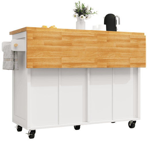 Ilha de cozinha móvel 140 x 73 cm - Carrinho multifuncional com grande capacidade de armazenamento - Branco Ilha de cozinha móvel 140 x 73 cm - Carrinho multifuncional com grande capacidade de armazenamento - Branco