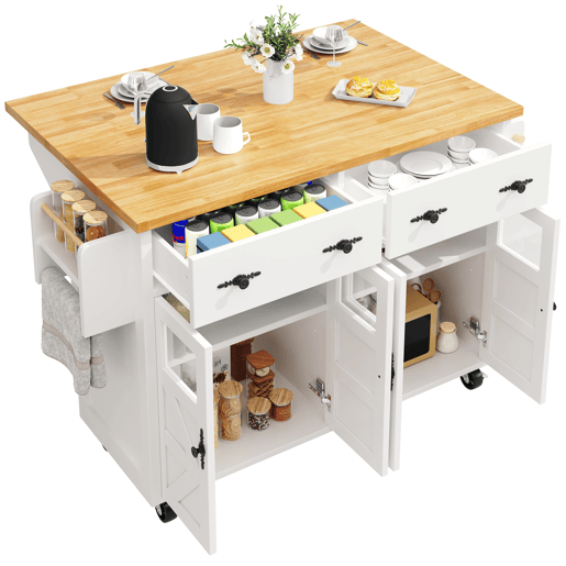 Ilha de cozinha móvel 140 x 73 cm - Carrinho multifuncional com grande capacidade de armazenamento - Branco Ilha de cozinha móvel 140 x 73 cm - Carrinho multifuncional com grande capacidade de armazenamento - Branco