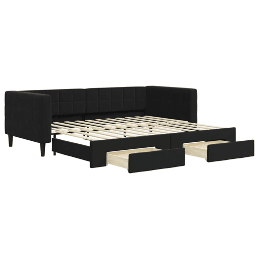Sofá-cama, Sofá conversível com gavetão e gavetas 90x200 cm veludo preto Sofá-cama, Sofá conversível com gavetão e gavetas 90x200 cm veludo preto