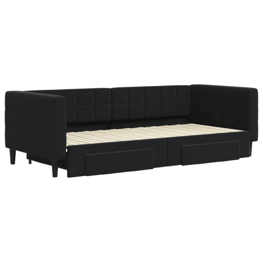 Sofá-cama, Sofá conversível com gavetão e gavetas 90x200 cm veludo preto Sofá-cama, Sofá conversível com gavetão e gavetas 90x200 cm veludo preto