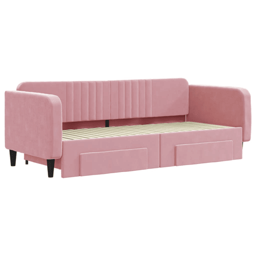 Sofá-cama, Sofá conversível com gavetão e gavetas 90x200 cm veludo rosa Sofá-cama, Sofá conversível com gavetão e gavetas 90x200 cm veludo rosa