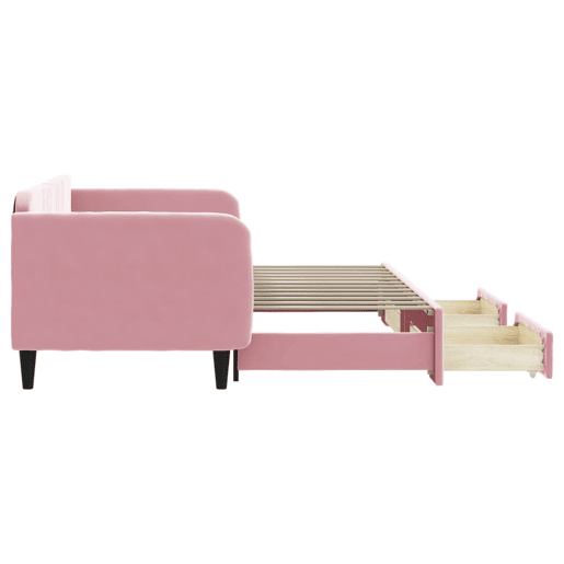 Sofá-cama, Sofá conversível com gavetão e gavetas 90x200 cm veludo rosa Sofá-cama, Sofá conversível com gavetão e gavetas 90x200 cm veludo rosa