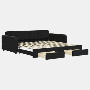 Sofá-cama, Sofá conversível com gavetão e gavetas 100x200 cm veludo preto