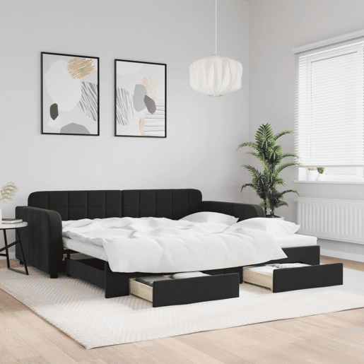 Sofá-cama, Sofá conversível com gavetão e gavetas 100x200 cm veludo preto