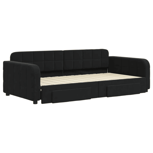 Sofá-cama, Sofá conversível com gavetão e gavetas 100x200 cm veludo preto