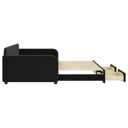 Sofá-cama, Sofá conversível com gavetão e gavetas 100x200 cm veludo preto