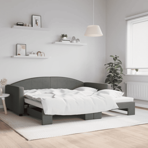 Sofá-cama, Sofá conversível com gavetão 100x200 cm tecido cinzento-escuro