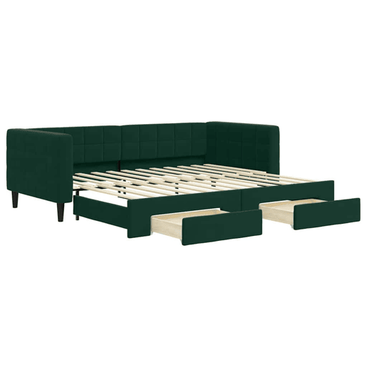 Sofá-cama, Sofá conversível c gavetão e gavetas 90x200 cm veludo verde-escuro