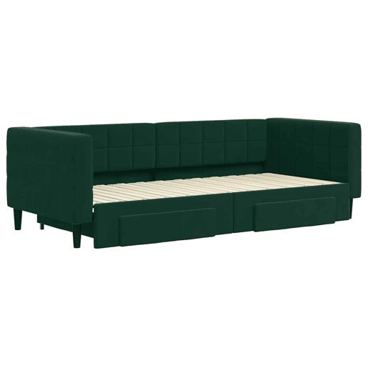 Sofá-cama, Sofá conversível c gavetão e gavetas 90x200 cm veludo verde-escuro