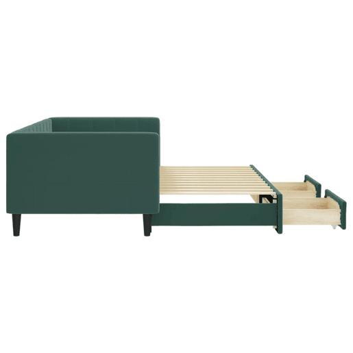 Sofá-cama, Sofá conversível c gavetão e gavetas 90x200 cm veludo verde-escuro