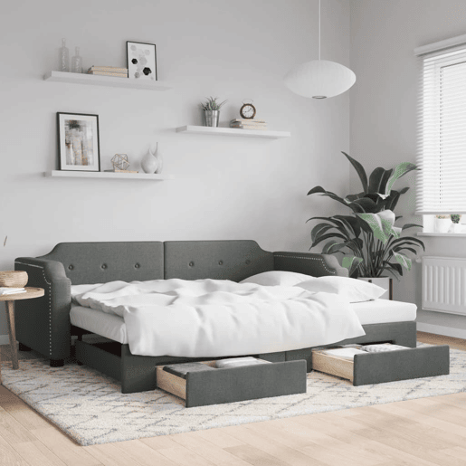 Sofá-cama, Sofá conversível c gavetão e gavetas 80x200 cm tecido cinzento-escuro