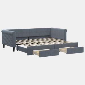 Sofá-cama, Sofá conversível c gavetão e gavetas 90x200 cm veludo cinzento-escuro