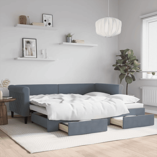 Sofá-cama, Sofá conversível c gavetão e gavetas 90x200 cm veludo cinzento-escuro Sofá-cama, Sofá conversível c gavetão e gavetas 90x200 cm veludo cinzento-escuro