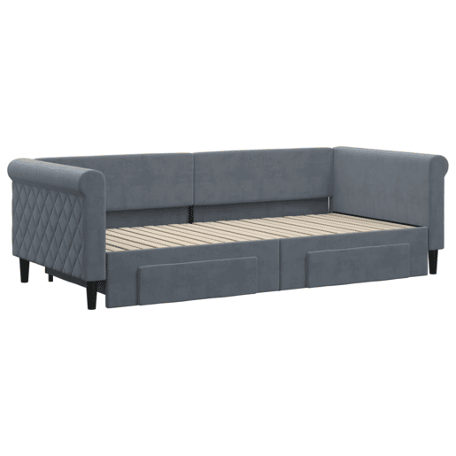 Sofá-cama, Sofá conversível c gavetão e gavetas 90x200 cm veludo cinzento-escuro Sofá-cama, Sofá conversível c gavetão e gavetas 90x200 cm veludo cinzento-escuro