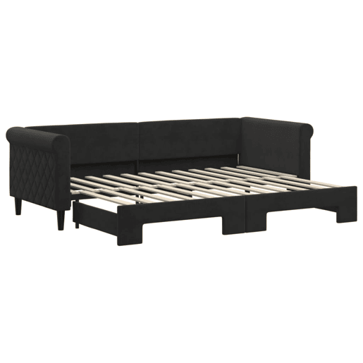 Sofá-cama, Sofá conversível com gavetão 80x200 cm veludo preto Sofá-cama, Sofá conversível com gavetão 80x200 cm veludo preto