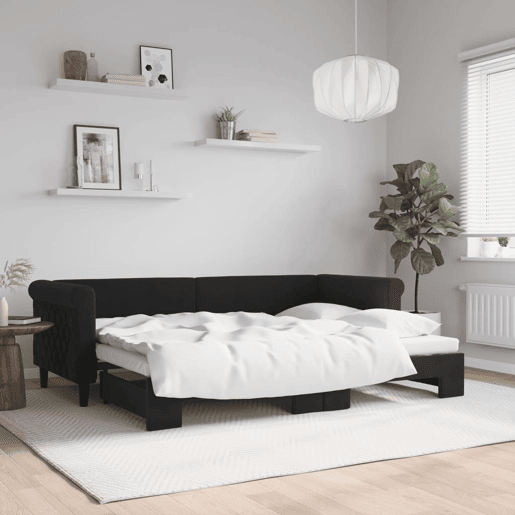 Sofá-cama, Sofá conversível com gavetão 80x200 cm veludo preto Sofá-cama, Sofá conversível com gavetão 80x200 cm veludo preto