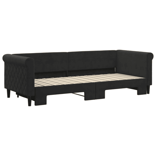 Sofá-cama, Sofá conversível com gavetão 80x200 cm veludo preto Sofá-cama, Sofá conversível com gavetão 80x200 cm veludo preto
