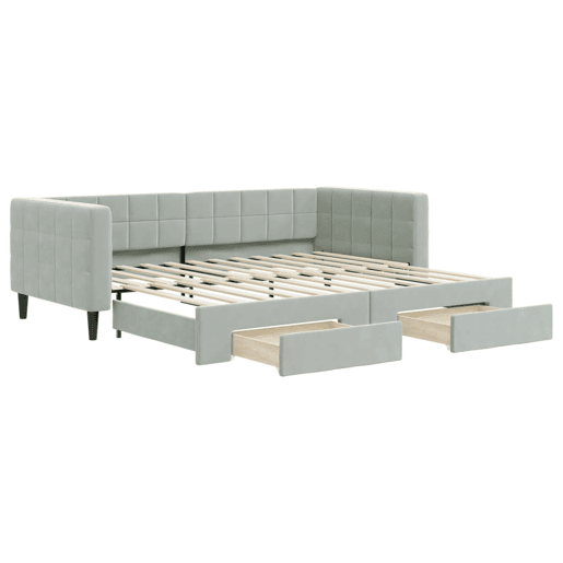 Sofá-cama, Sofá conversível c gavetão e gavetas 90x200 cm veludo cinzento-claro Sofá-cama, Sofá conversível c gavetão e gavetas 90x200 cm veludo cinzento-claro