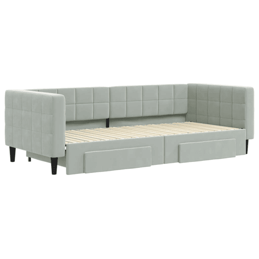 Sofá-cama, Sofá conversível c gavetão e gavetas 90x200 cm veludo cinzento-claro Sofá-cama, Sofá conversível c gavetão e gavetas 90x200 cm veludo cinzento-claro