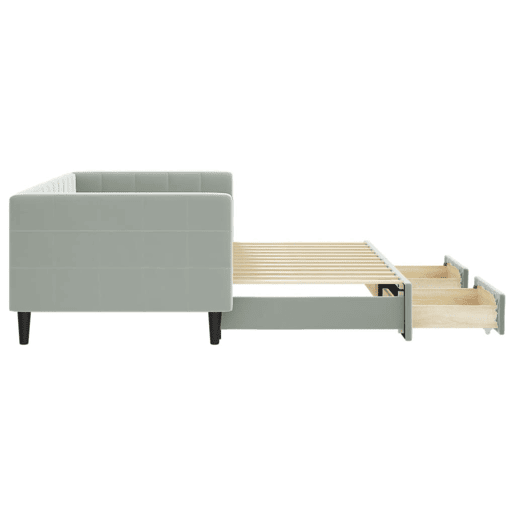 Sofá-cama, Sofá conversível c gavetão e gavetas 90x200 cm veludo cinzento-claro Sofá-cama, Sofá conversível c gavetão e gavetas 90x200 cm veludo cinzento-claro