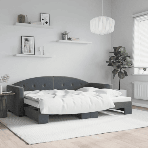 Sofá-cama, Sofá conversível com gavetão 80x200 cm veludo cinzento-escuro Sofá-cama, Sofá conversível com gavetão 80x200 cm veludo cinzento-escuro