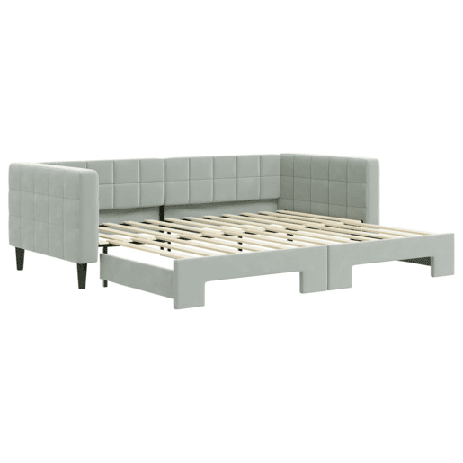 Sofá-cama, Sofá conversível com gavetão 90x200 cm veludo cinzento-claro Sofá-cama, Sofá conversível com gavetão 90x200 cm veludo cinzento-claro
