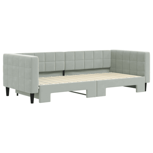 Sofá-cama, Sofá conversível com gavetão 90x200 cm veludo cinzento-claro Sofá-cama, Sofá conversível com gavetão 90x200 cm veludo cinzento-claro