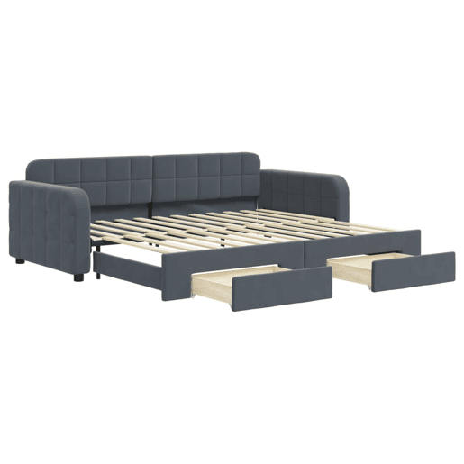 Sofá-cama, Sofá conversível c gavetão e gavetas 90x200 cm veludo cinzento-escuro Sofá-cama, Sofá conversível c gavetão e gavetas 90x200 cm veludo cinzento-escuro