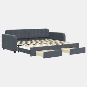 Sofá-cama, Sofá conversível c gavetão e gavetas 90x200 cm veludo cinzento-escuro
