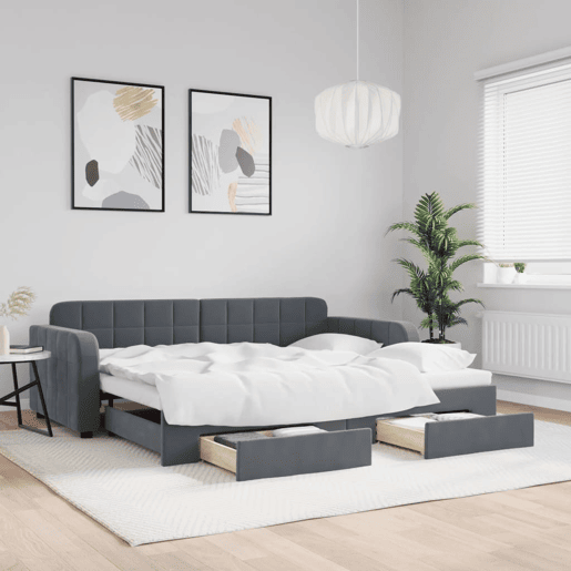 Sofá-cama, Sofá conversível c gavetão e gavetas 90x200 cm veludo cinzento-escuro Sofá-cama, Sofá conversível c gavetão e gavetas 90x200 cm veludo cinzento-escuro