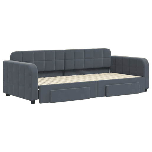 Sofá-cama, Sofá conversível c gavetão e gavetas 90x200 cm veludo cinzento-escuro Sofá-cama, Sofá conversível c gavetão e gavetas 90x200 cm veludo cinzento-escuro