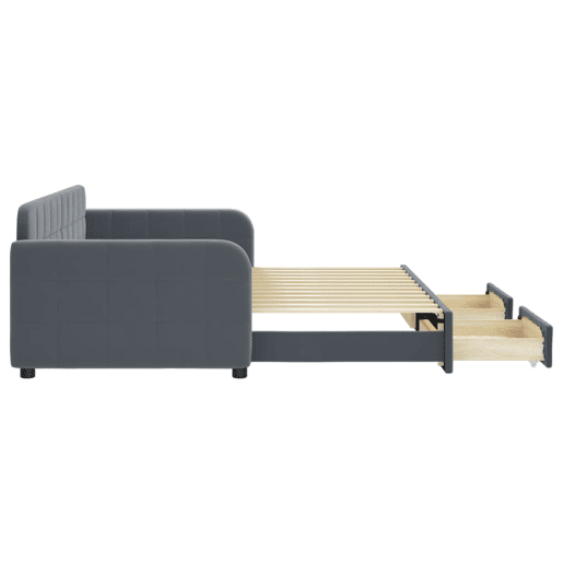 Sofá-cama, Sofá conversível c gavetão e gavetas 90x200 cm veludo cinzento-escuro Sofá-cama, Sofá conversível c gavetão e gavetas 90x200 cm veludo cinzento-escuro
