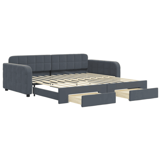 Sofá-cama, Sofá conversível c gavetão e gavetas 100x200cm veludo cinzento-escuro Sofá-cama, Sofá conversível c gavetão e gavetas 100x200cm veludo cinzento-escuro