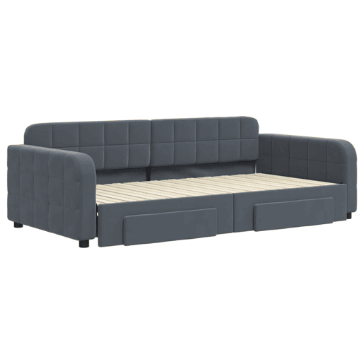 Sofá-cama, Sofá conversível c gavetão e gavetas 100x200cm veludo cinzento-escuro Sofá-cama, Sofá conversível c gavetão e gavetas 100x200cm veludo cinzento-escuro