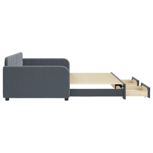 Sofá-cama, Sofá conversível c gavetão e gavetas 100x200cm veludo cinzento-escuro Sofá-cama, Sofá conversível c gavetão e gavetas 100x200cm veludo cinzento-escuro
